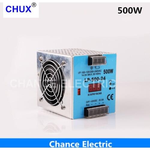 24V 12V Digital Display Switching Power Supply 500W Mini size Din Rail Single Output 100-240V input LP.500W Power Suppliers