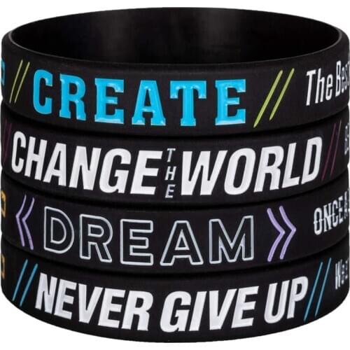 300pcs Create Change The World Dream Never Give Up Motivational Quotes Silicone Wristbands Bracelets Free Shipping by DHL