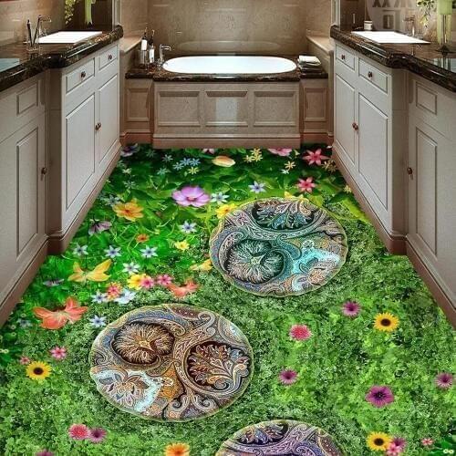 3D Floor wallpaper Garden brick green grass Floor Picture