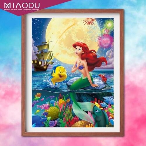 Disney 5D DIY Diamond Painting The Little Mermaid Full Square Round Cartoon Princess Ariel Diamond Embroidery Cross Stitch Home
