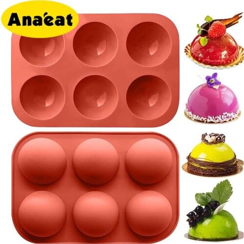 ANAEAT 6 Holes Silicone Mold Round Shape Half Candy Molds Silicone Molds for Baking