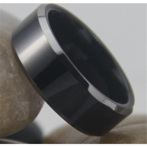 Free Shipping YGK JEWELRY Hot Sales 8MM Comfort Fit Black Top Silver Bevel Mens Fashion Tungsten Wedding Ring