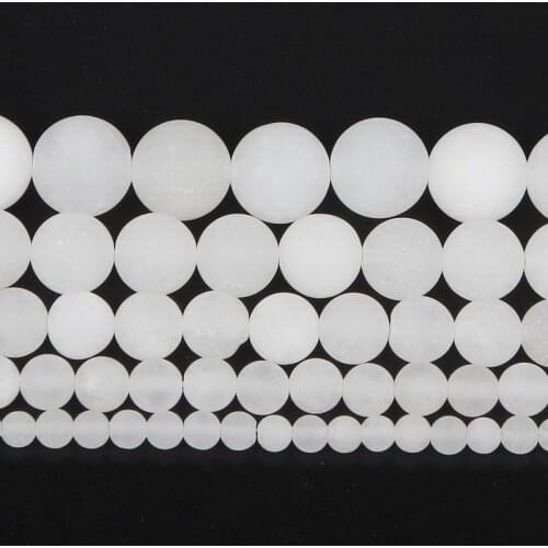 Natural Stone Frosted White Jadee Charm Round Loose Beads For Jewelry Making Needlework Bracelet Diy Strand4-12MM