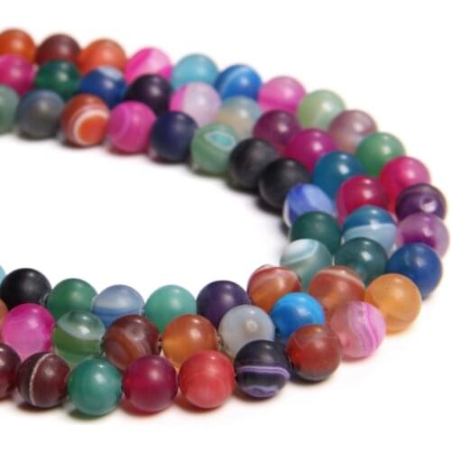 Matte Natural rainbow agates Stone Beads colorful Stripes Agates gem Stone Beads round Spacer loose agat Bead for Jewelry Making