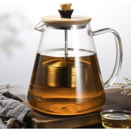 Stainless Steel Infuser Teapot Clear Borosilica Glass Filter flower Tea Pot Heat Resistant Heated Container Boiling Kettle Tool