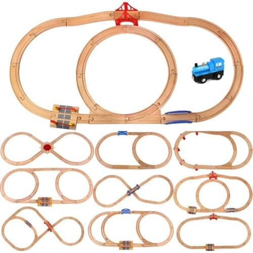 Beech Wooden Railway Tracks DIY Wood Train Set Toys Accessories Fit All Brands Wooden Tracks Educational Toys For Children Gifts