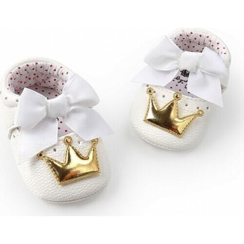 Baby princess shoes crown decoration cute female baby shoes soft bottom toddler shoes half film baby shoes solid color bow shoes