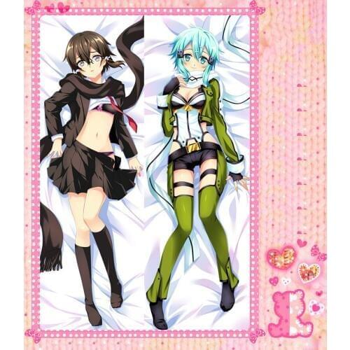 Anime Cartoon Sword Art Online Double Bolster Hugging Pillow Case Cover Pillowcase Peach Skin 2 Way / WT No.9060