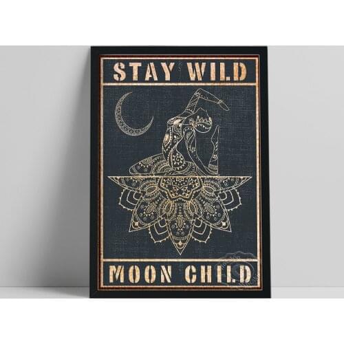 Elegant Yoga Poster, Stay Wild Moon Child Prints, Funny Woman Positive Painting Decor, Vintage Studio Bedroom Wall Art Picture