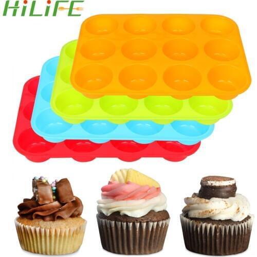 HILIFE Muffin Moussi Mold Cake Mould Chocolate Cake Cup Silicone Round Ice Tray Pudding 12 Holes Baking DIY Tool