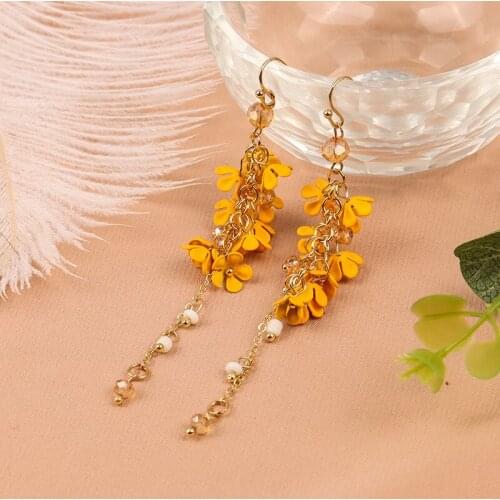 Graceful Fashion Crystal Petal Tassel Drop Earring For Women Multiple Colour Korea Style Earrings Female Accessories