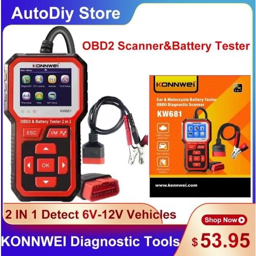 KONNWEI 2021 Newest KW681 OBD2 Car/Motorcycle Scanner&Battery Tester Analyzer 2 In 1 Diagnostic Tools Test 6V-12V Multi-Language