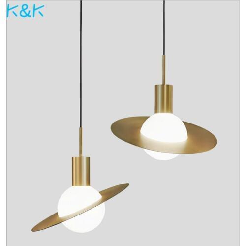 Nordic Creative Planet Chandelier Restaurant Light Post-Modern Golden Bedroom Bedside Chandelier Single-Head Droplight LED Lamp