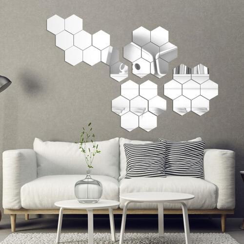 2020 Honeycomb Crystal Square Mirror Stickers Reflective Decal for Wall Adhesive Wallpaper Decoration 18pcs 5 Sizes can choose