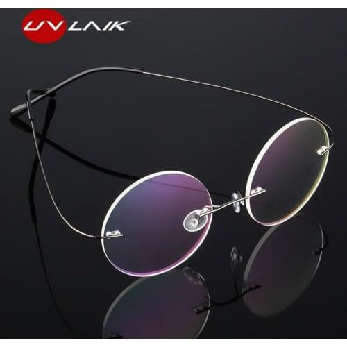 UVLAIK Steve Jobs Round Titanium Glasses Frames Men Rimless Optical Prescription Spectacle Women Eyeglasses Lenses for Myopia
