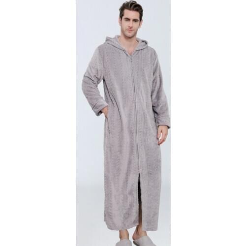 Men Winter Plus Size Thicken Warm Flannel Hooded Bathrobe Extra Long Coral Fleece Bath Robe Night Dressing Gown Sleepwear badjas