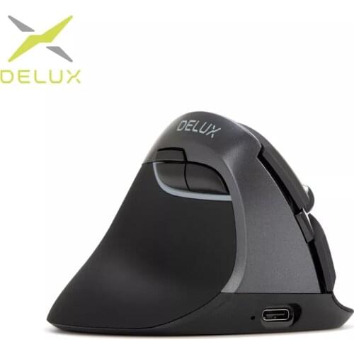 Delux M618ZD Rechargeable Silent Mice Left Hand Ergonomic Wireless Vertical Mouse Bluetooth 2.4GHz RGB for Office