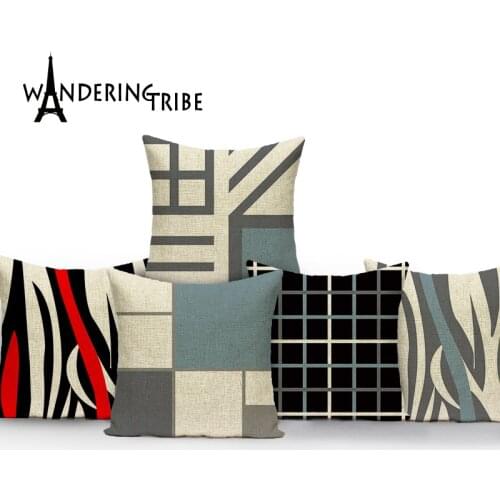 Modern Art Abstract Line Car Cushion Cover Red Patchwork Pillowcase Geometric Cushions Home Decor Bed Throw Pillow Covers Kissen