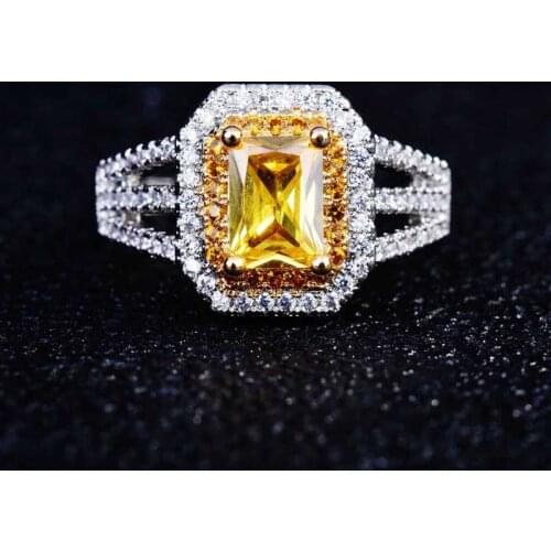 2021 New Trend Geometric Rings Inlay Yellow Square AAA Zircon Exquisite Elegant Jewelry For Women Wedding Engagement Accessories