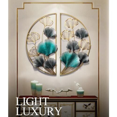 New Chinese Luxury Wrought Iron Ginkgo Leaf Wall Sticker Murals Home Livingroom Wall Hanging Ornament Decoration Hotel 3D Crafts