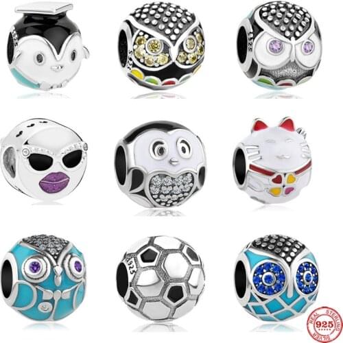 New arrival free shipping owl football lucky cat diy Bead fit Original Pandora charms silver 925 for women jewelry