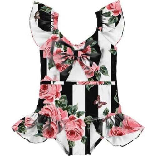 0-4Y Summer Kids Girls One Piece Swimwear Floral Leopard Snakeskin Print Bowknot Beachwear Holiday Backless Ruffles Bow Swimsuit
