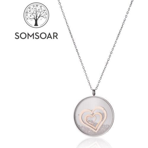 "PRESELL PRODUCT" 37mm Silvering 316L Stainless Steel Glass Necklace with Rose Gold Heart Charms in Glass Pendant Newest 2019