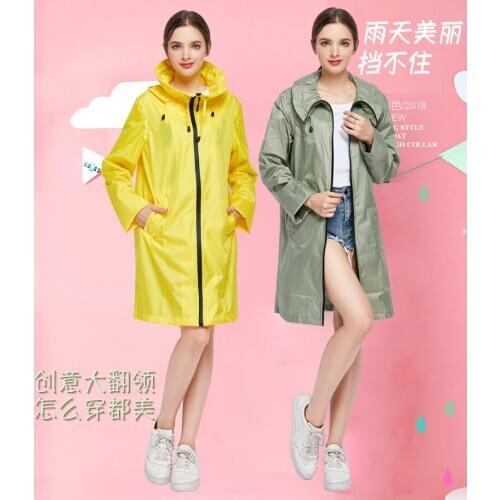 Fashion rain cover long raincoat women large lapel womens trench coat raincoat hiking thin water jacket
