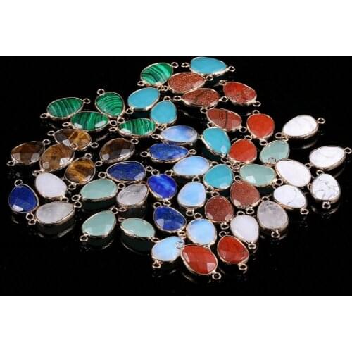 Natural Stone agates Pendant oval shape Double Hole Connector for Jewelry Making DIY charm Necklace Bracelet Accessories 14x23mm