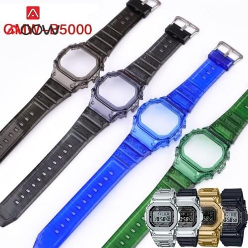 Rubber Strap Bezel for Casio G-SHOCK GMW-B5000 Sport Waterproof TPU Transparent Replacement Bracelet Watch Band Protective Case