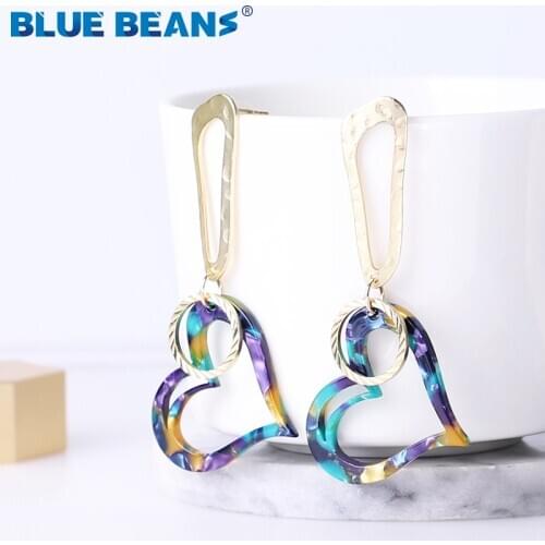 BLUE BEANS acrylic heart earrings fashion jewelry drop earrings women cute dangle earrings boho long earring star kpop wholesale