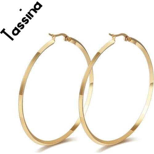 Tassina Gold Color Stainless Steel Earrings Exaggerated Big Hoop earrings Wholesales Fashion Jewelry for women TNEh-091