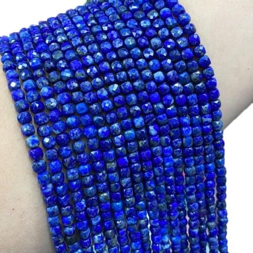 Top 100% Natural Stone Lapis Lazuli Faceted Cube Geometry Gemstone Spacer Beads For Jewelry Making DIY Bracelet Necklace 4-5MM
