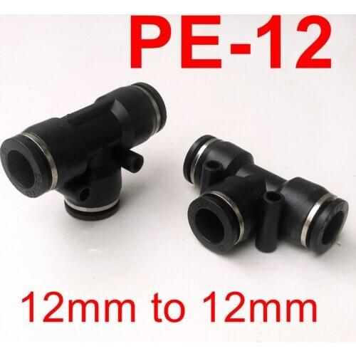 High Quality 10pcs/lot Pneumatic Air Fitting 12mm to 12mm to 12mm T Shape Quick Fitting Connector PE12