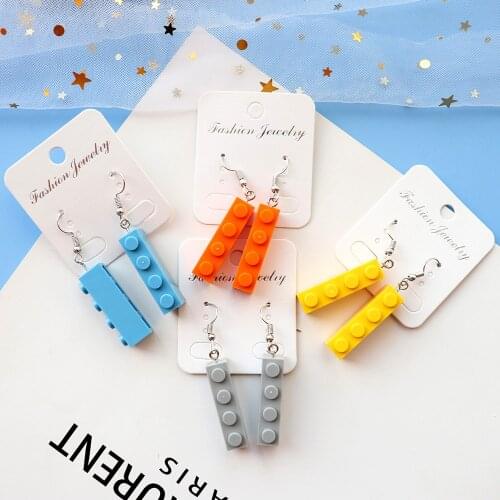 Funny Candy Color Building Blocks Dangle Drop Earrings Cute Colorful Geometric Asymmetric for Woman Girl Children Jewelry Gift