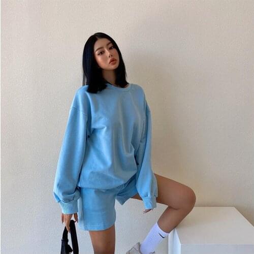 Women Casual Two Piece Set Sweatshirt Top and Short Pants Tracksuit Set Solid 2 Piece Set Outfits New Women Suit Autumn Summer