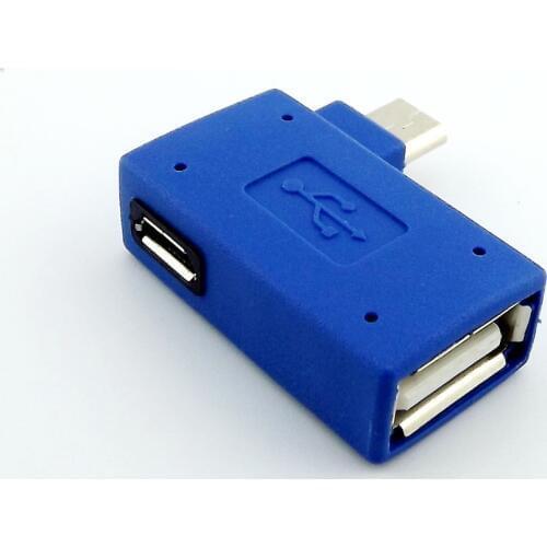 1pcs Left Angle Micro USB 5Pin 2.0 OTG Host Adapter w/ USB Power for CellPhone Tablet