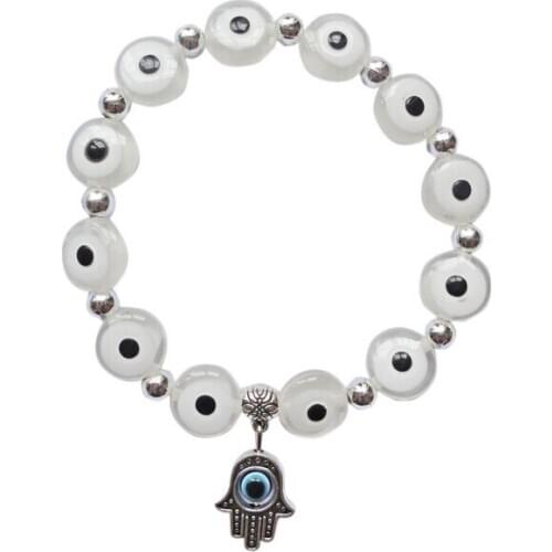 1pcs\lot Fashion Jewelry Turkish Fatima Hamsa Evil Eye Beaded Charm Good luck Bracelets DIY For Woman Hot New D83