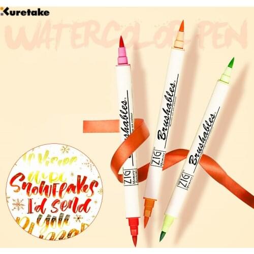 1pc Japan ZIG Kuretake MS-7700 BRUSHABLES Double Colors Watercolor Brush Pens Waterproof Painting Marker Multi-color Optional