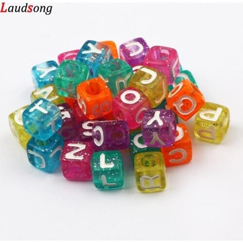 100PCS Mixing Color Sequined Square Acrylic Letter Beads For Fashion Jewelry Bracelet Necklace Diy Making Spacer Beads Wholesale