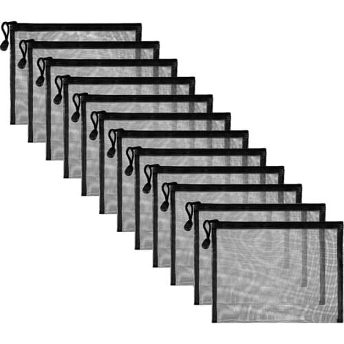 12 Pieces Mesh Bags Black Mesh Zipper Pouch Makeup Bags Cosmetic Travel Organizer Bags Pencil Case