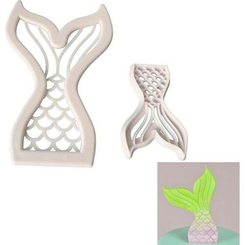 2pcs Mermaid Fish Tail Cookie Cutter Mold Cake Decorating Tool Plastic Mermaid Tail Shape Mould DIY Baking Biscuit Fondant Cake