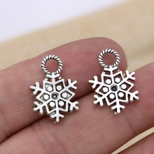 20Pcs Antique Silver Plated Christmas Snowflake Charms Pendants for Jewelry Making Bracelet DIY Accessories Handmade 21x16mm