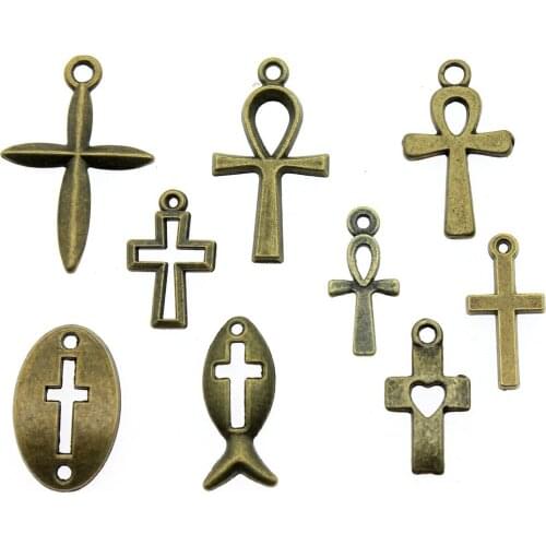 20pcs Charms Cross Antique Bronze Color Small Cross Charms Pendant Jewelry Vintage Ankh Cross Charms For Jewelry Making