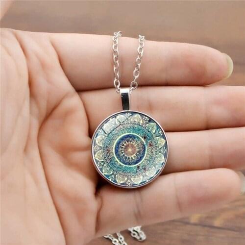 2021 New Tree Necklace For Women Jewellery Chain Time Mandala Yoga Necklace Glass Pendant Necklace European American For Gift