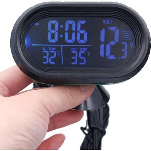 DC12V -24V 4 in 1 Time Date Dual Temperature Auto Digital Car Thermometer Voltage Meter Monitor Luminous Clock Freeze Alert 20