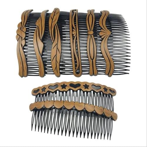 5pcs/lot Classic makeup style 24 tooth plastic hair comb inserted comb high-quality nostalgic wood grain bangs