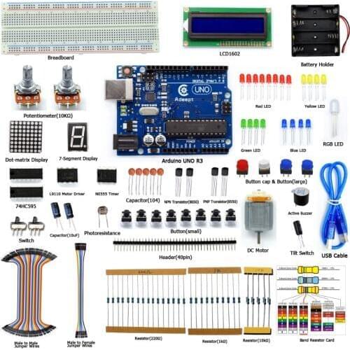 Adeept DIY Electric Super Starter Kit for Arduino UNO R3 with Guidebook LCD1602 Breadboard Freeshipping Book headphones diykit