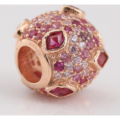 Authentic S925 Silver Bead Charm Kiss Pave CZ Bead fit Lady Bracelet Bangle DIY Jewelry