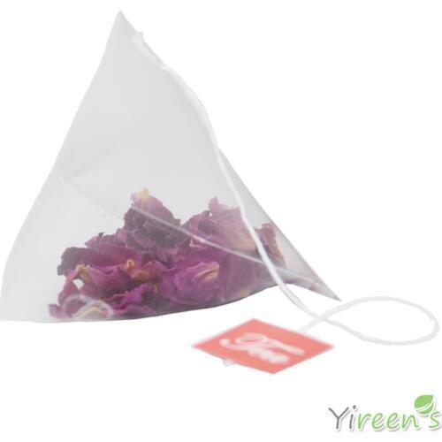 Free shipping! 100pcs 65 X 80mm Corn fiber Mesh Pyramid Empty Tea Bags, NEW PLA Biodegradable Transparent Tea Sachets, with Tag